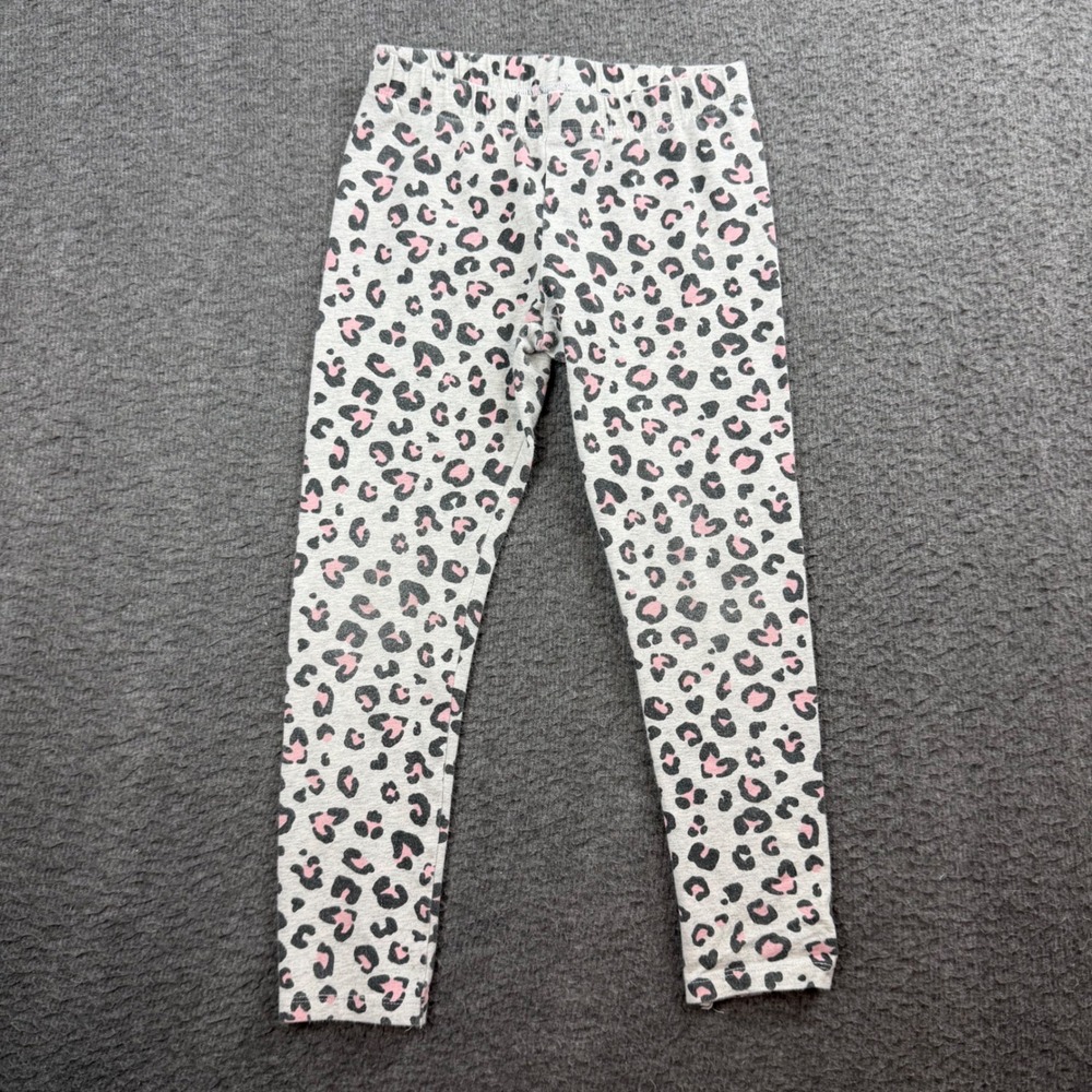 Jumping Beans Leggings Kids Size 6 Grey Pink Leopard Print Tough Cotton Pants